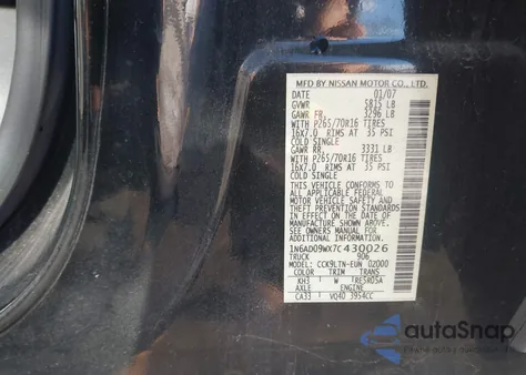 2007 Nissan Frontier Se z USA, uszkodzony, nr VIN 1N6AD09WX7C430026